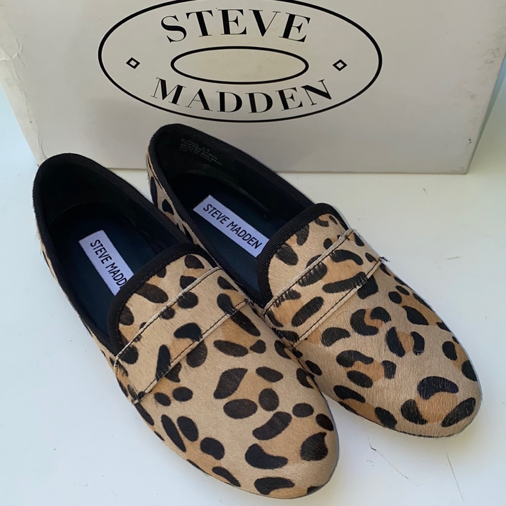AUTH NIB STEVE MADDEN ELTONN LEOPARD FLAT COW HAIR